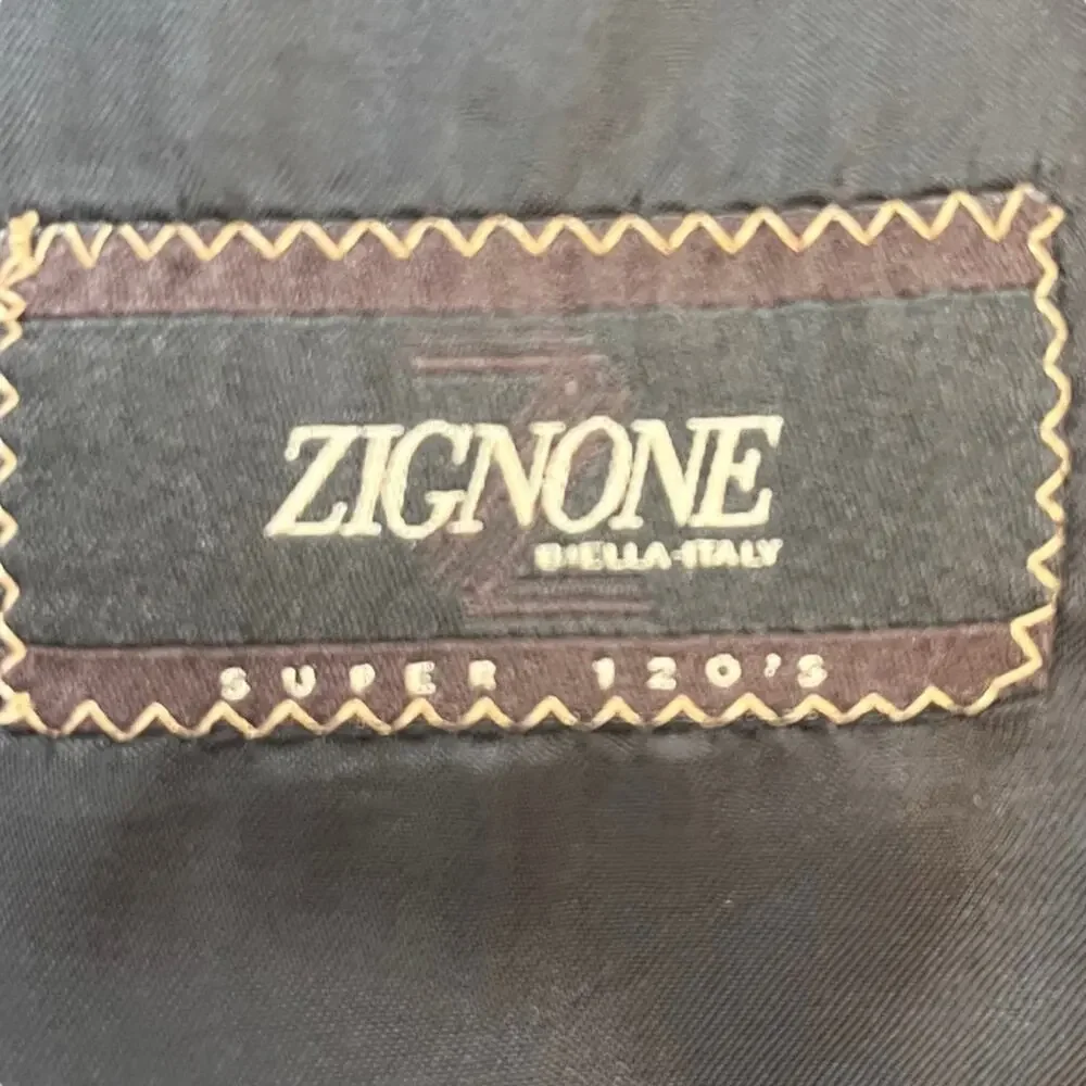 Zignone Wool Blazer Men’s 44R Made In Italy Super 120s Black on Black Pin Stripe